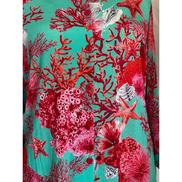 Made in ITALY Piero Moretti Top Button Down Coral Shell Print Viscose 54 XL - Picture 5 of 7